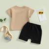 Sejardin Toddler Baby Boy Summer Clothes Mamas Little Boy Short Sleeve T Shirt Tops Infant Rolled Drawstring Shorts Set (Mamas Boy Apricot, 12-18 Months) view 3