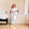 Ekouaer Silk Pajamas for Womens Set 2 Piece Satin Pjs Soft Button Down Sleepwear Wide Leg Long Pants with Pockets White view 2
