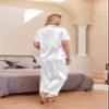 Ekouaer Silk Pajamas for Womens Set 2 Piece Satin Pjs Soft Button Down Sleepwear Wide Leg Long Pants with Pockets White view 3