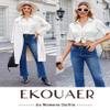 Ekouaer Silk Pajamas for Womens Set 2 Piece Satin Pjs Soft Button Down Sleepwear Wide Leg Long Pants with Pockets White view 4