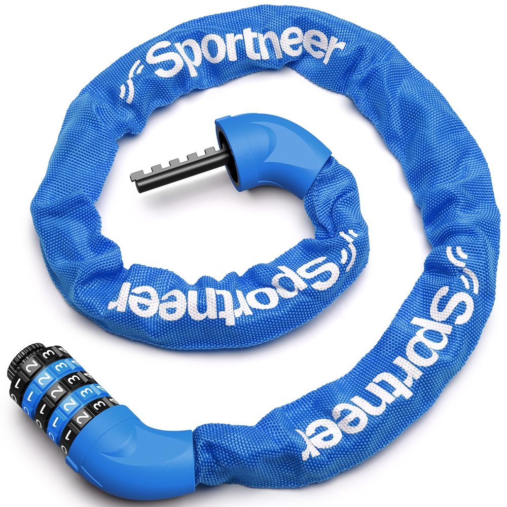 Sportneer Bike Lock: 5 Digit Combination High Security Anti Theft Bike Chain Lock - 3.2/3.6/4ft Heavy Duty Resettable Keyless Bicycle Lock for Bike, Motorcycle, Scooter, Door & Gate - 6mm Thick
