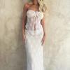 Vintage Lace Maxi Skirt Set Women 2 Piece Outfit Strapless Split Tube Top and Maxi Skirt Set Summer Going Out Streetwear (A White, L) view 3