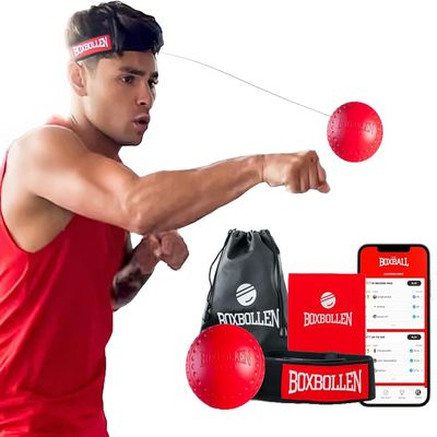 Boxbollen Boxing Reflex Ball - Celebrity-Endorsed Home Workout Game - App-Connected Punch Counter - Hand Eye Coordination Training Ball - Christmas Gift for Boxers, All Ages - Stocking Stuffer - Red