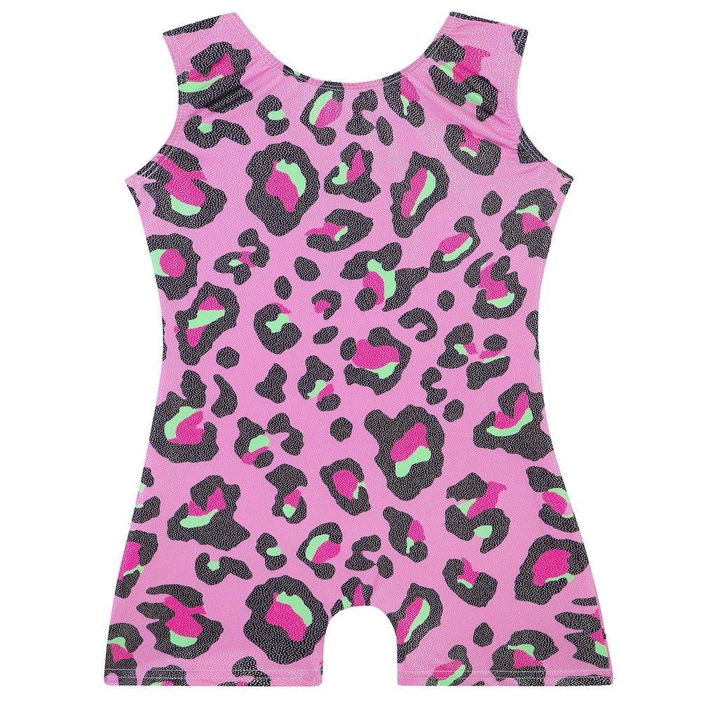 Gymnastics Leotards for Girls 6 7 Kid Dance Outfit Sparkly Leopard Pink Biketard Toddlers Child (A Pink Leopard, 6-7 Years)