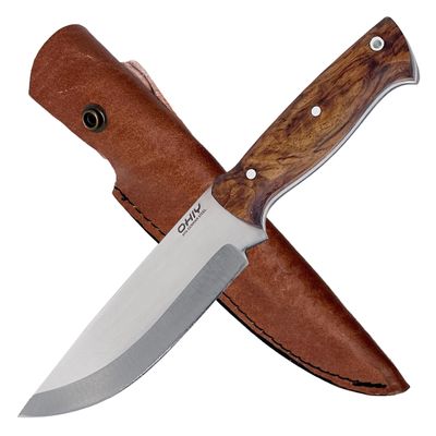 OHIY Handmade Bushcraft Knife with 5" Stainless 4116 German Steel Blade, Genuine Leather Sheath, Full Tang Walnut Handle