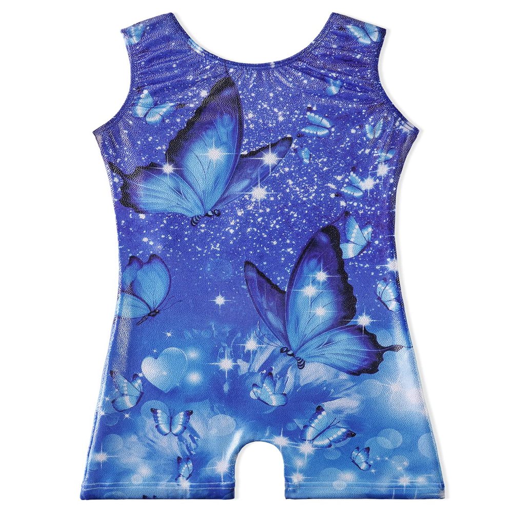 Belovance Gymnastics Leotards for Girls 7 8 Kid Dance Outfit Sparkly Blue Butterfly Biketard Toddlers Child (Blue Butterfly, 7-8 Years)