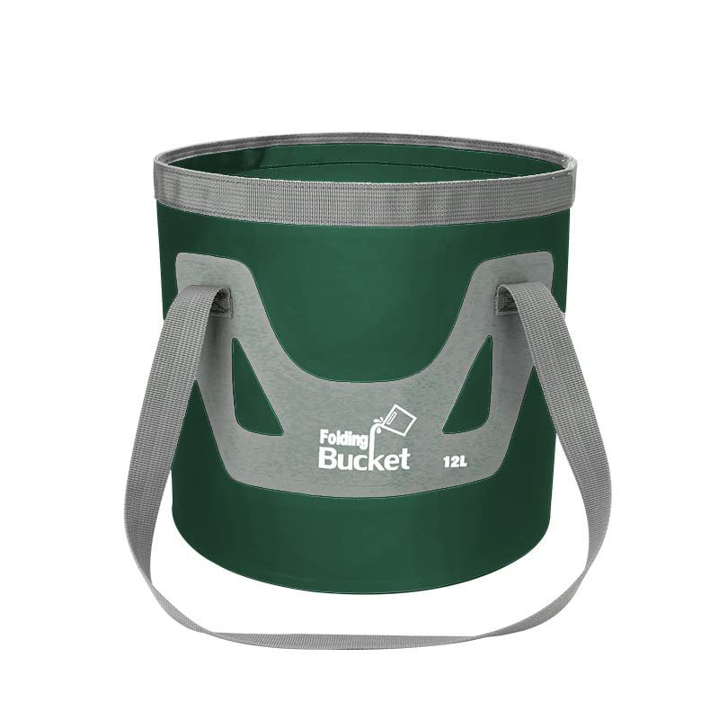 HMTRADE Collapsible Bucket,5 Gallon Portable Folding Water Portable Collapsible Wash Basin,Water Container Fishing Bucket for Travelling Camping Hiking Fishing Gardening (Blackish Green, 12L)