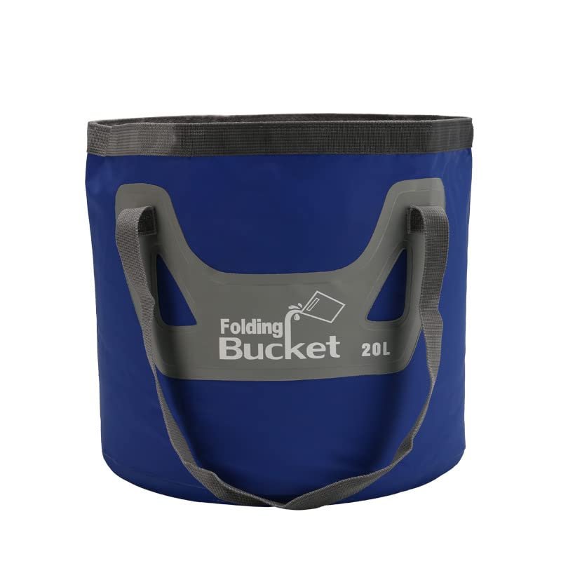 HMTRADE Collapsible Bucket,5 Gallon Portable Folding Water Portable Collapsible Wash Basin,Water Container Fishing Bucket for Travelling Camping Hiking Fishing Gardening (Navy Blue, 20L)