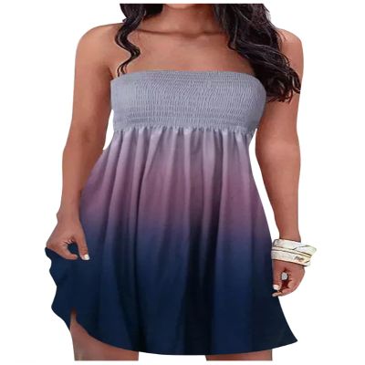 CHUNTIANRAN Summer Beach Sundresses for Women Casual Tube Tops Dresses Ladies Boho Fashion Mini Dress Tie Dye Sundresses Outfit 2025(Gradient,2X-Large)