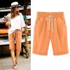 Uillui Women's Bermuda Shorts Cute Casual Lounge Shorts Teen Girls Trendy Lightweight Relaxed Fit Comfy Cotton Linen Shorts view 2