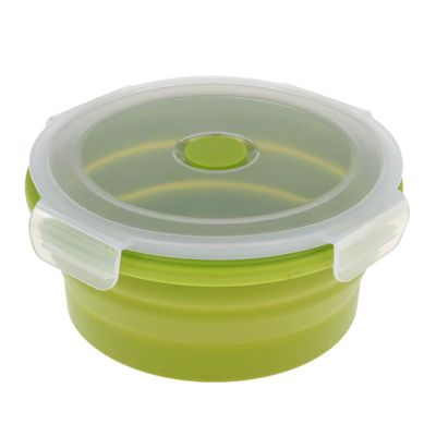 Silicone Folding Bowl Telescopic Collapsible Outdoor Travel Camping Tool with Lid 1200ml (Green)