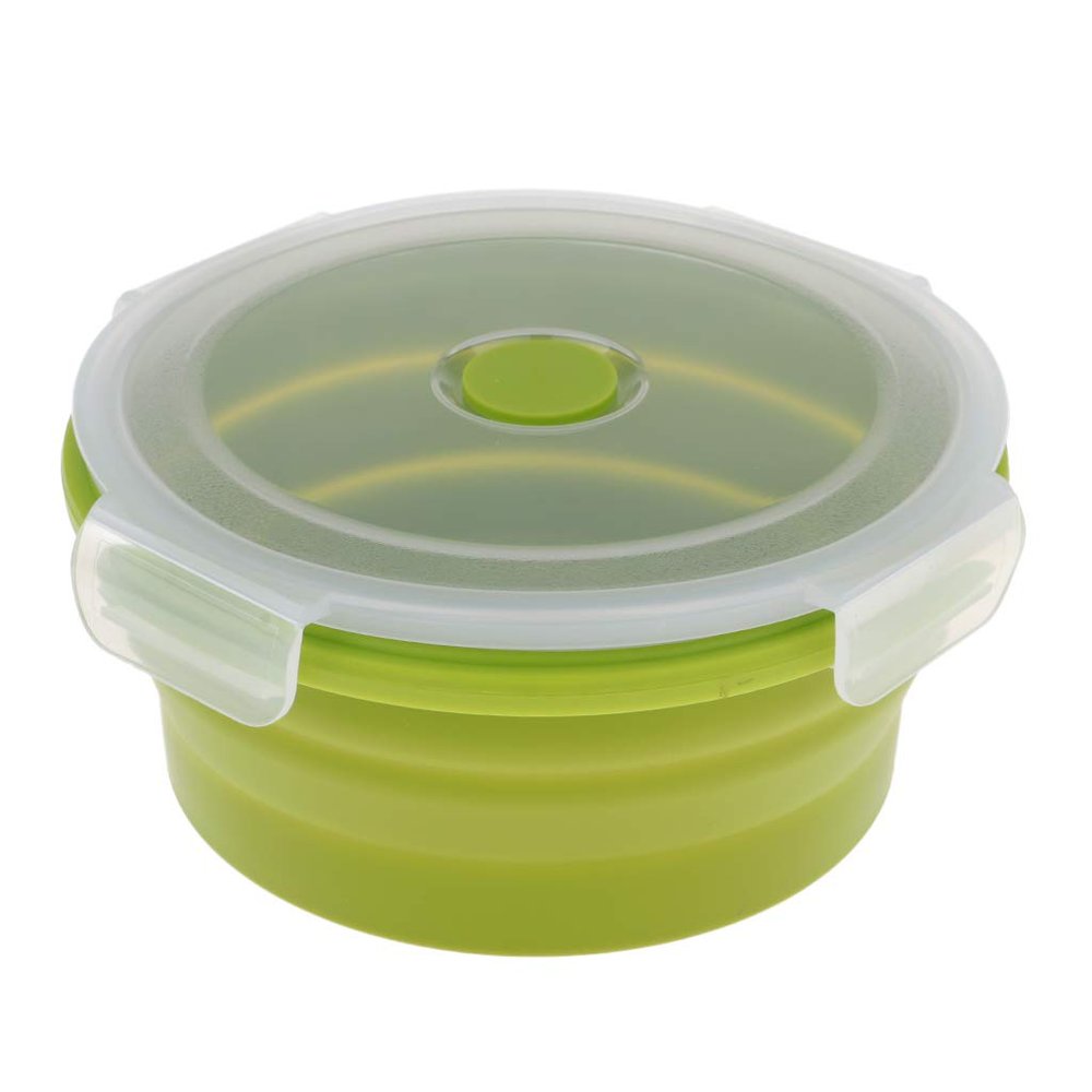 Silicone Folding Bowl Telescopic Collapsible Outdoor Travel Camping Tool with Lid 1200ml (Green)