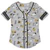 Peanuts Ladies Snoopy Baseball Jersey Snoopy Charlie Brown, Woodstock, Linus Mesh Button Down Baseball Jersey (Grey Black, Small)
