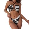 American US Flag Black and White Women's Two Piece Bikini Set Halter Neck Swimsuit Bathing Suits Sexy Swimwear M view 1