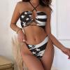 American US Flag Black and White Women's Two Piece Bikini Set Halter Neck Swimsuit Bathing Suits Sexy Swimwear M view 2