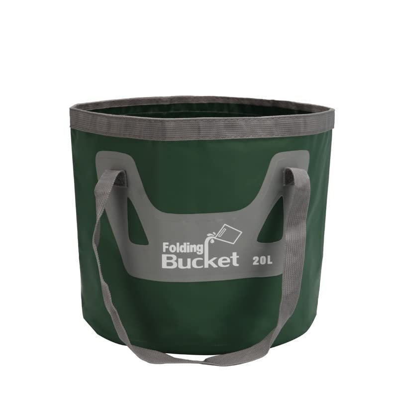 HMTRADE Collapsible Bucket,5 Gallon Portable Folding Water Portable Collapsible Wash Basin,Water Container Fishing Bucket for Travelling Camping Hiking Fishing Gardening (Blackish Green, 20L)