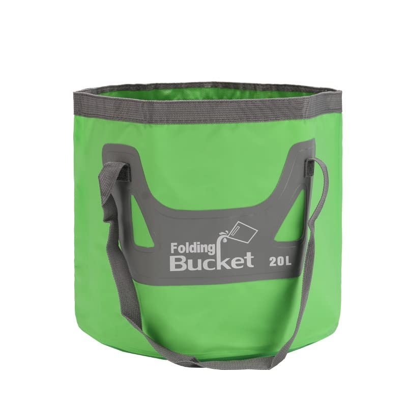 HMTRADE Collapsible Bucket,5 Gallon Portable Folding Water Portable Collapsible Wash Basin,Water Container Fishing Bucket for Travelling Camping Hiking Fishing Gardening (Green, 20L)