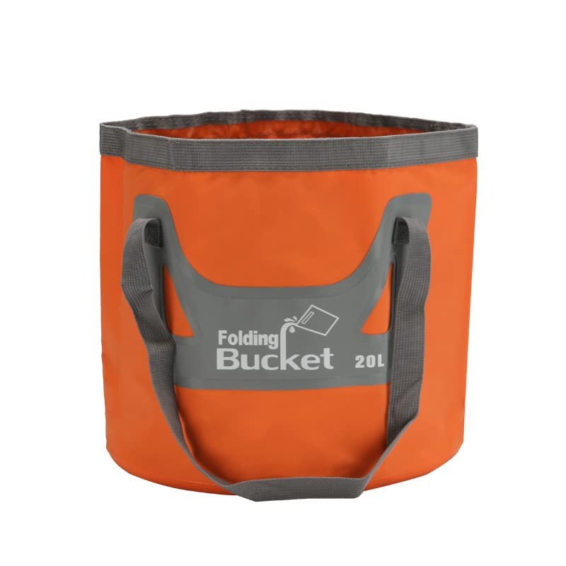HMTRADE Collapsible Bucket,5 Gallon Portable Folding Water Portable Collapsible Wash Basin,Water Container Fishing Bucket for Travelling Camping Hiking Fishing Gardening (Orange, 20L)