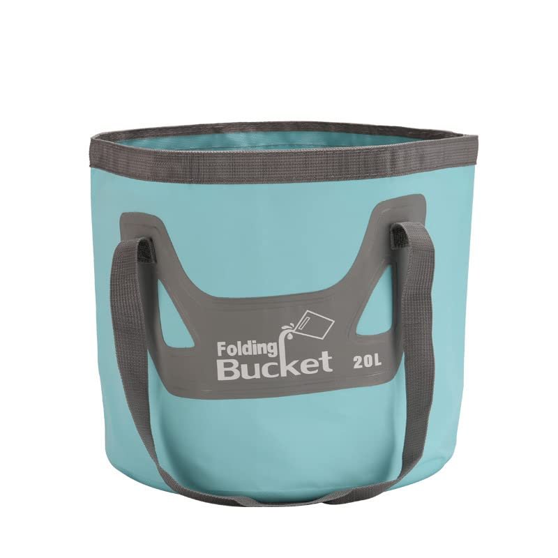 HMTRADE Collapsible Bucket,5 Gallon Portable Folding Water Portable Collapsible Wash Basin,Water Container Fishing Bucket for Travelling Camping Hiking Fishing Gardening (Light Blue, 20L)