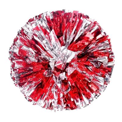 1Pc Plastic Double Hole Handle Cheerleader Pom Poms Metallic Streamer Club Sport Supplies Dance Party Club Decorator Tools (Color : 28cm-Red Silver)