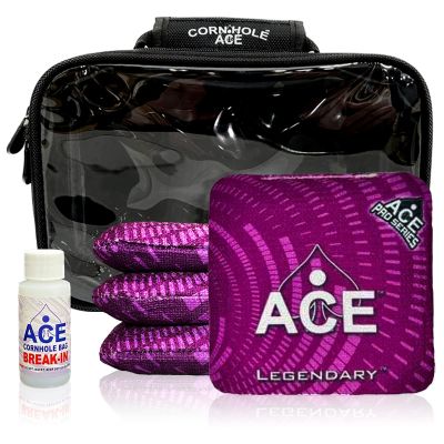 CornholeAce Legendary - Purple - ACE Pro Bag Kit: 4 Bags + Break-in Kit + Carry Case - Professional Cornhole Bags Dual Sided Slick Stick