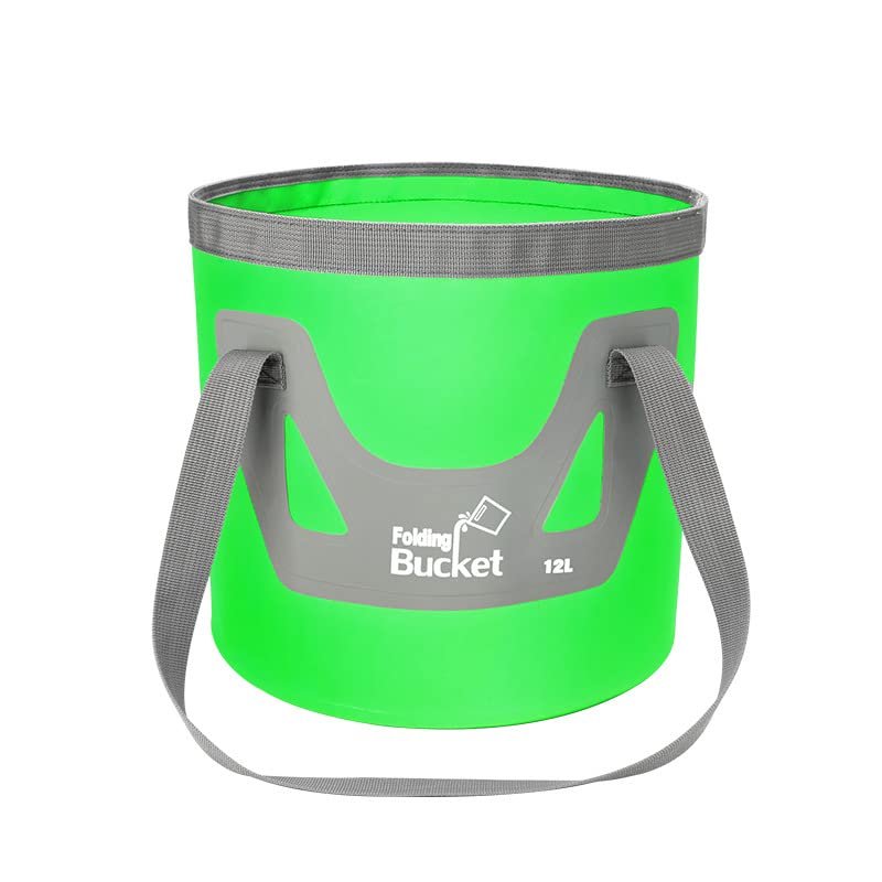 HMTRADE Collapsible Bucket,5 Gallon Portable Folding Water Portable Collapsible Wash Basin,Water Container Fishing Bucket for Travelling Camping Hiking Fishing Gardening (Green, 12L)