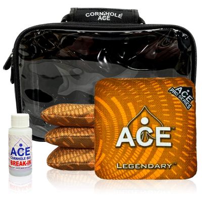 CornholeAce Legendary - Orange - ACE Pro Bag Kit: 4 Bags + Break-in Kit + Carry Case - Professional Cornhole Bags Dual Sided Slick Stick