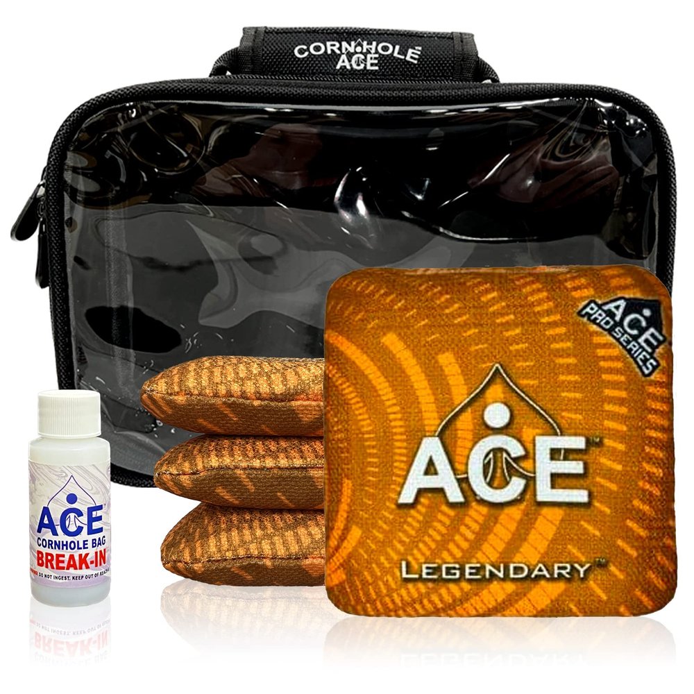 CornholeAce Legendary - Orange - ACE Pro Bag Kit: 4 Bags + Break-in Kit + Carry Case - Professional Cornhole Bags Dual Sided Slick Stick