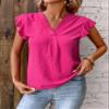AIEBO Women's Shirts Women's Tops Shirts for Women Solid Ruffle Trim Blouse (Color : Hot Pink, Size : Small) view 3