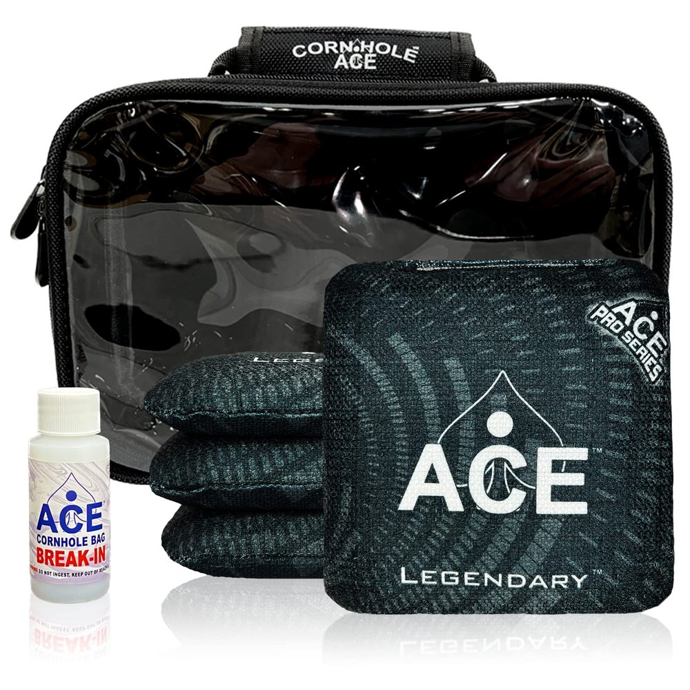 CornholeAce Legendary - Black - ACE Pro Bag Kit: 4 Bags + Break-in Kit + Carry Case - Professional Cornhole Bags Dual Sided Slick Stick
