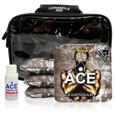 CornholeAce Legendary - King - ACE Pro Bag Kit: 4 Bags + Break-in Kit + Carry Case - Professional Cornhole Bags Dual Sided Slick Stick