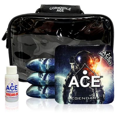 CornholeAce Legendary - Astronaut - ACE Pro Bag Kit: 4 Bags + Break-in Kit + Carry Case - Professional Cornhole Bags Dual Sided Slick Stick