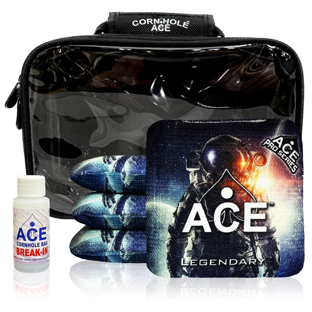 CornholeAce Legendary - Astronaut - ACE Pro Bag Kit: 4 Bags + Break-in Kit + Carry Case - Professional Cornhole Bags Dual Sided Slick Stick