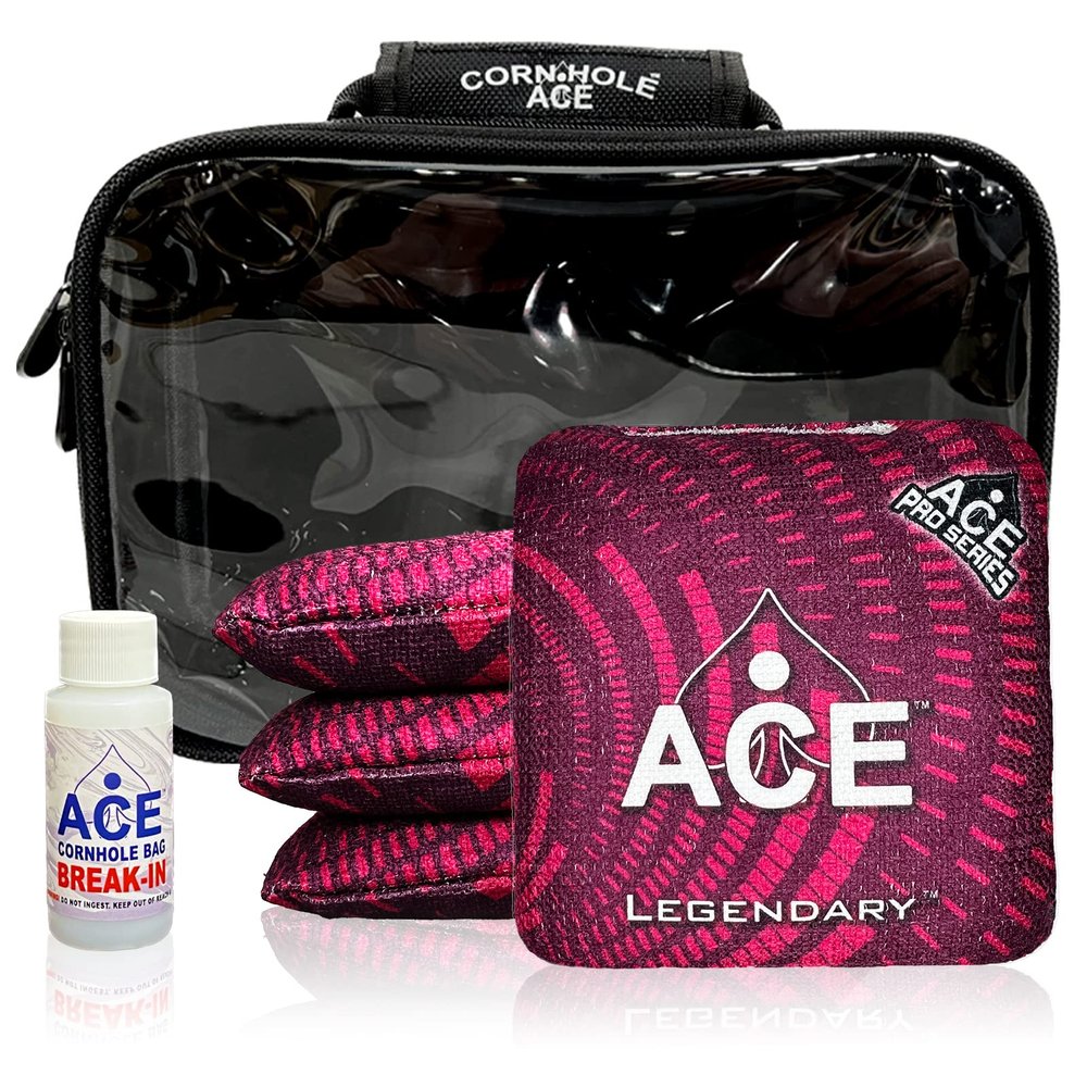 CornholeAce Legendary - Maroon - ACE Pro Bag Kit: 4 Pro Bags + Break-in Kit + Carry Case - Professional Cornhole Bags Dual Sided Slick Stick