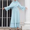 Abayas Muslim Dress for Women Long Sleeve Islamic Abaya Dubai Kaftan Dresses Middle East Prayer Dress Open Front Maxi Cardigan Dress Modest Abaya Robe Gown Prayer Clothes for Muslim Women Blue L view 2