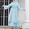 Abayas Muslim Dress for Women Long Sleeve Islamic Abaya Dubai Kaftan Dresses Middle East Prayer Dress Open Front Maxi Cardigan Dress Modest Abaya Robe Gown Prayer Clothes for Muslim Women Blue L view 3