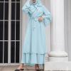 Abayas Muslim Dress for Women Long Sleeve Islamic Abaya Dubai Kaftan Dresses Middle East Prayer Dress Open Front Maxi Cardigan Dress Modest Abaya Robe Gown Prayer Clothes for Muslim Women Blue L view 4