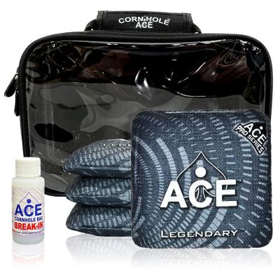 CornholeAce Legendary - Silver - ACE Pro Bag Kit: 4 Bags + Break-in Kit + Carry Case - Professional Cornhole Bags Dual Sided Slick Stick