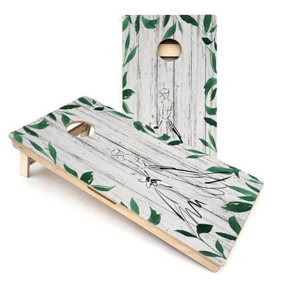 Bride Sketch Cornhole Boards - Includes (2) Boards (NO Bags) + (1) Case & (2) Edge Lights