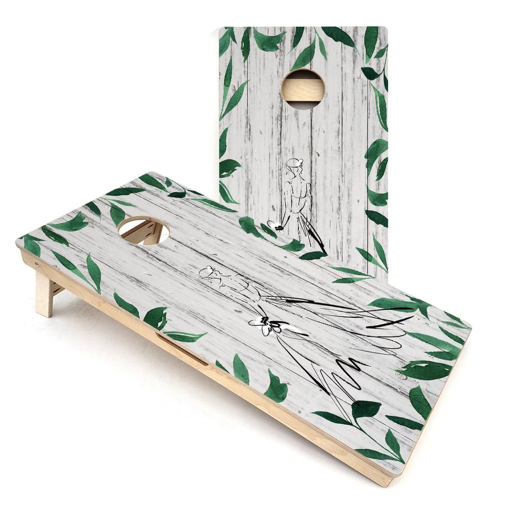 Bride Sketch Cornhole Boards - Includes (2) Boards (NO Bags) + (1) Case & (2) Edge Lights