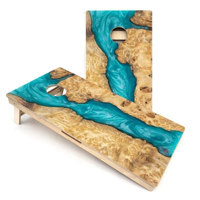 Skip's Garage Teal Epoxy Cornhole Boards - Includes (2) Boards (NO Bags) + (2) Board Hole Lights