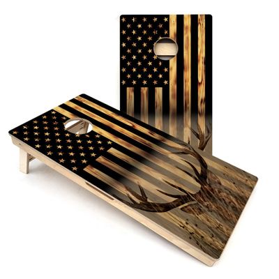 Skip's Garage American Flag Hidden Deer Cornhole Boards - Includes (2) Boards (NO Bags) + NO Additional Accessories