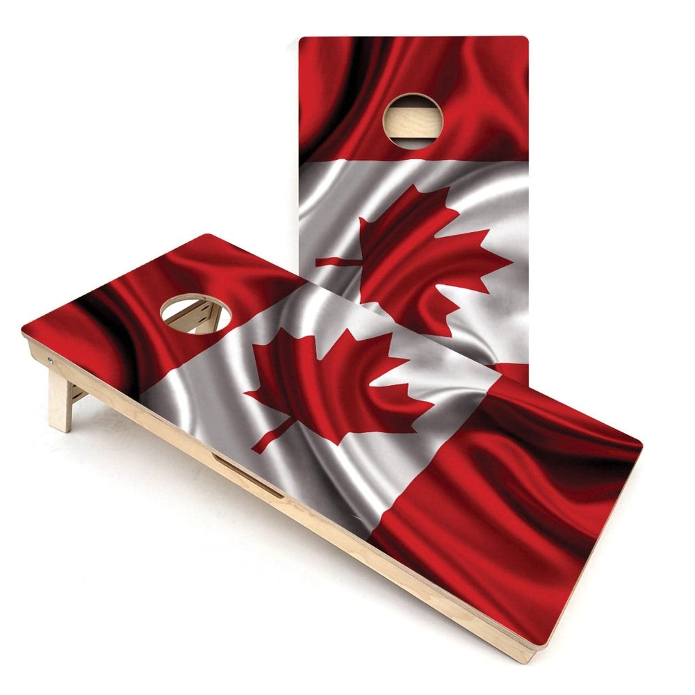Skip's Garage Wavy Canadian Flag Cornhole Boards - Includes (2) Boards (NO Bags) + (1) Case & (2) Hole Lights