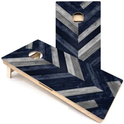 Skip's Garage Blue & Grey Herringbone Cornhole Boards - Includes (2) Boards (NO Bags) + (1) Black Carrying Case