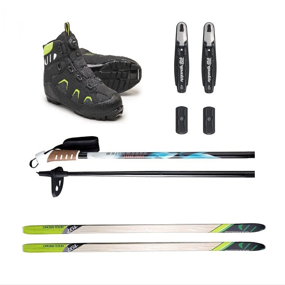 Whitewoods Adult 802 Moz-Lacing NNN Cross Country Ski Package, 177cm - for Skiers 121-150 lbs. (EU Boot Size: 45)