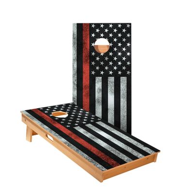 Skip's Garage Thin Red Line Cornhole Boards - Includes (2) Boards (NO Bags) + (1) Carry Case, (2) Hole Lights & (2) Edge Lights