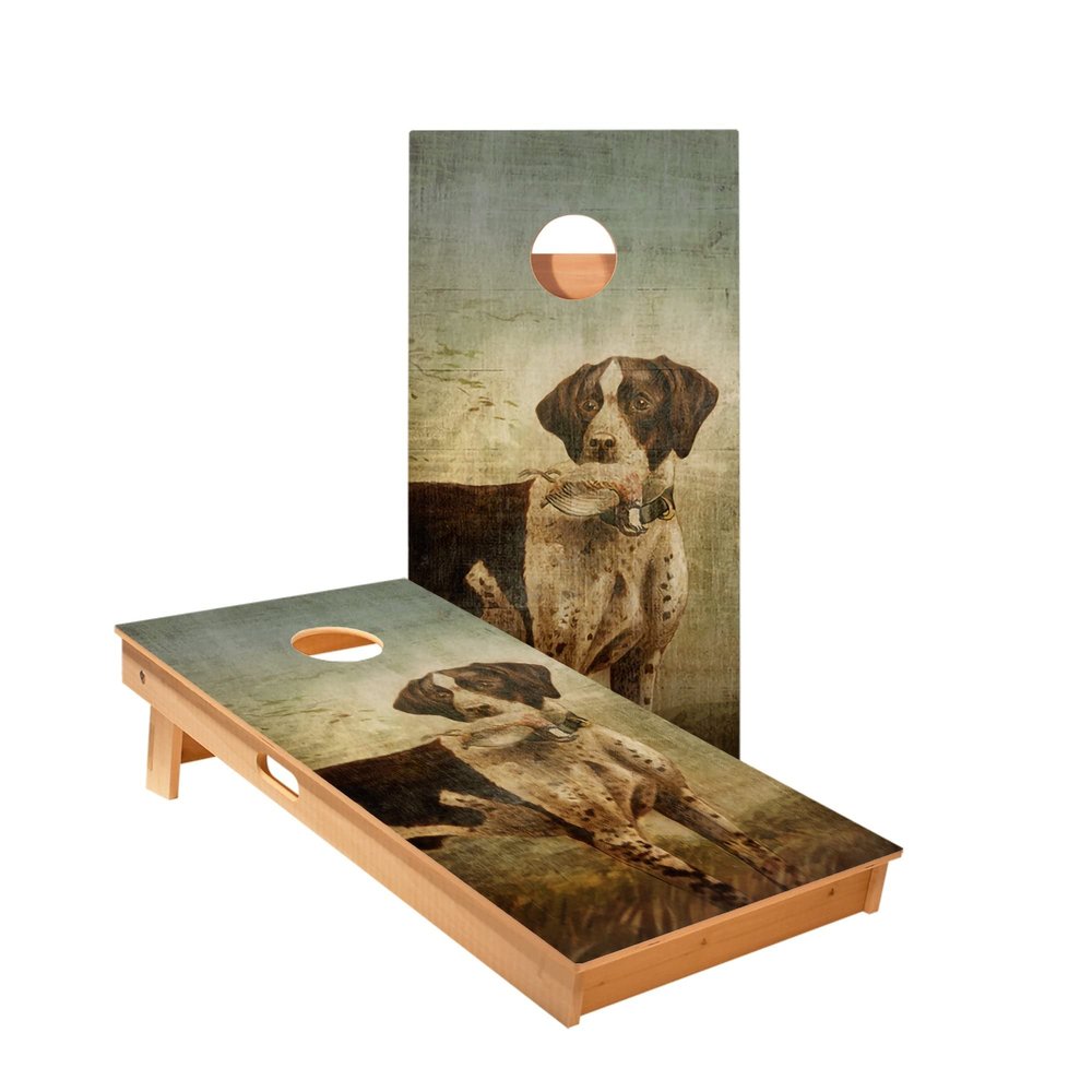Skip's Garage Hunting Dog Cornhole Boards - Includes (2) Boards (NO Bags) + (1) Carry Case, (2) Hole Lights & (2) Edge Lights