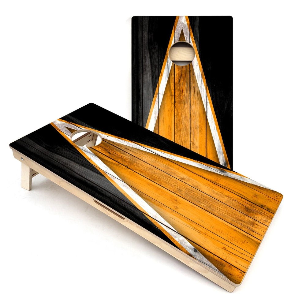 Skip's Garage Orange & Black Triangle Cornhole Boards - Includes (2) Boards (NO Bags) + (2) Board Hole Lights