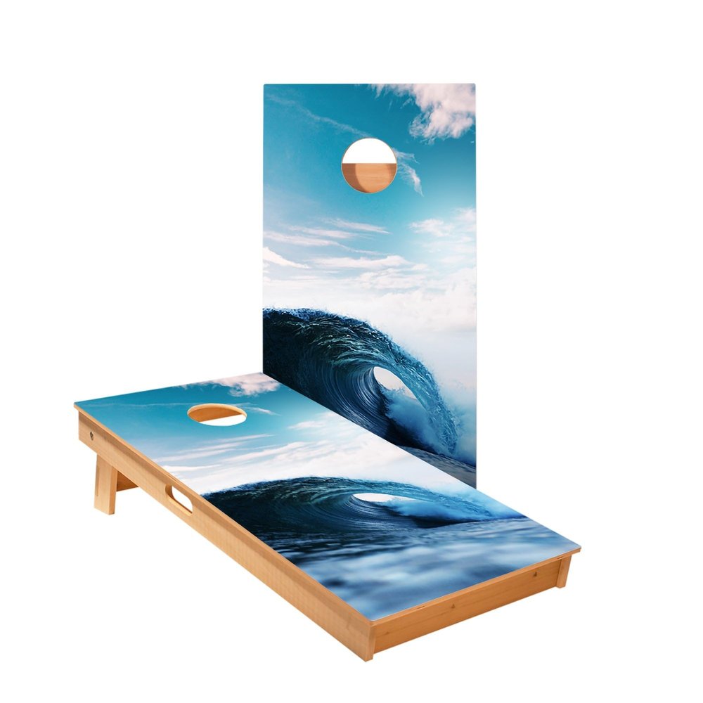 Skip's Garage Ocean Wave Cornhole Boards - Includes (2) Boards (NO Bags) + (2) Board Edge Lights