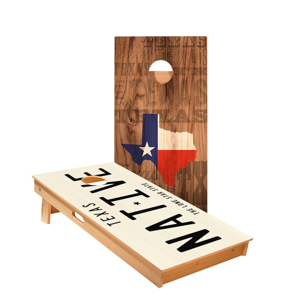 Skip's Garage Texas Native Cornhole Boards - Includes (2) Boards (NO Bags) + (1) Carry Case, (2) Hole Lights & (2) Edge Lights